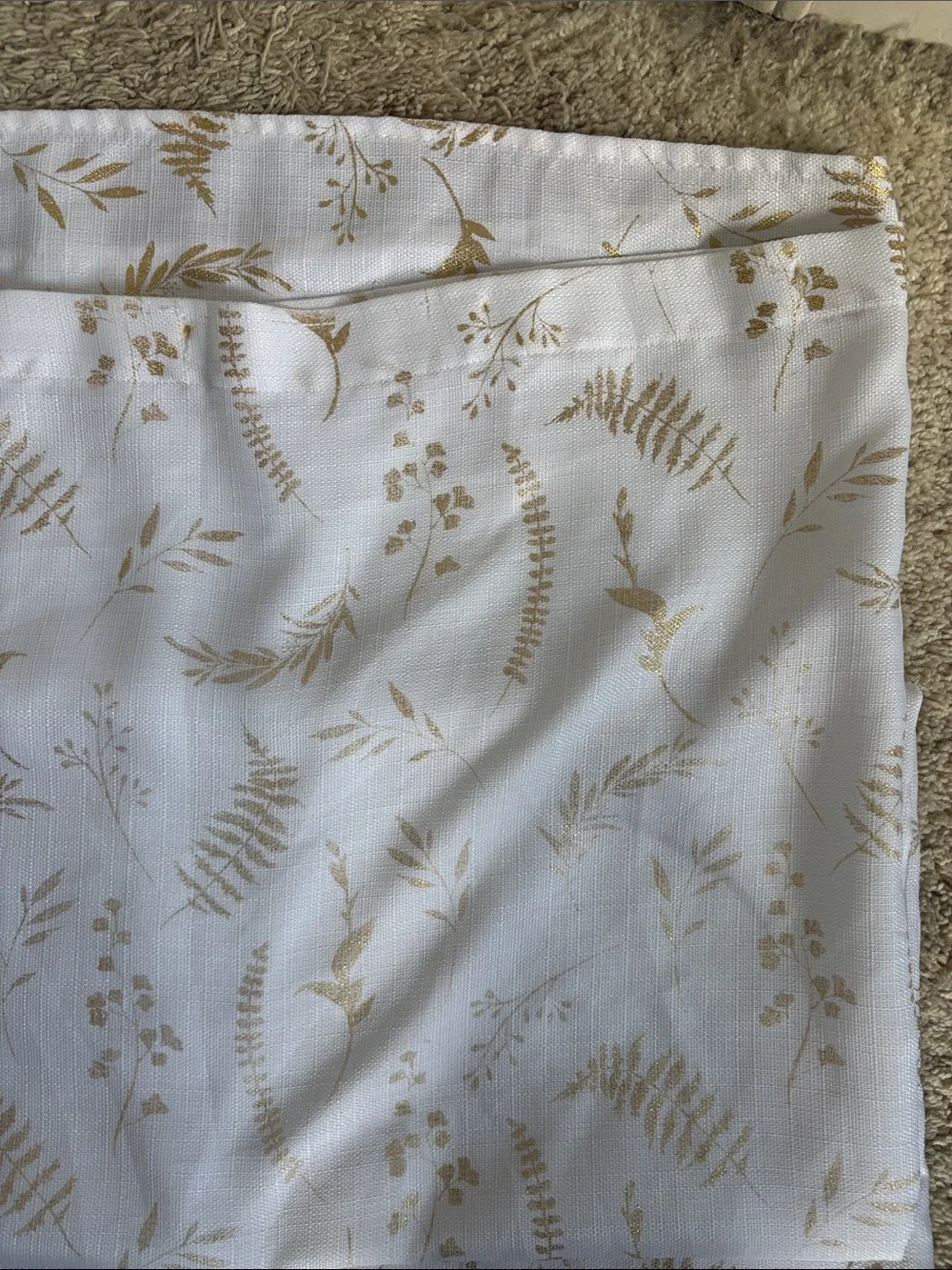 Neutral Botanical Print Curtain Panel - Cream with Gold Leaf Pattern